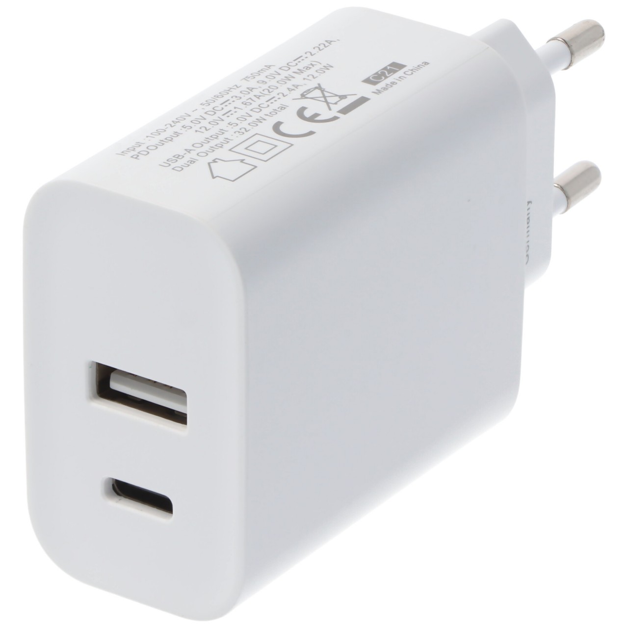 Dual-USB Schnellladegerät USB QC3.0 28W weiß, lädt bis zu 4x schneller als Standard USB-Ladegeräte