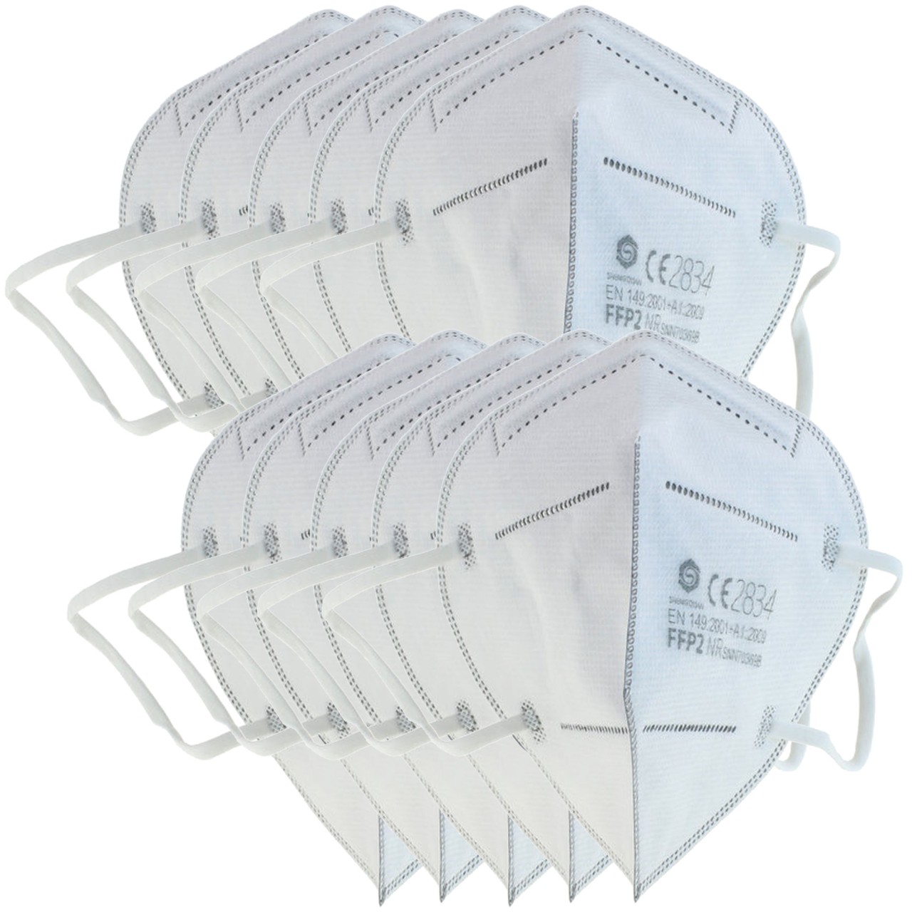 10 Stück FFP2 Maske 5-Lagig ohne Ventil, Wochenration, zertifiziert nach DIN EN149:2001+A1:2009, partikelfiltrierende Halbmaske, FFP2 Schutzmaske