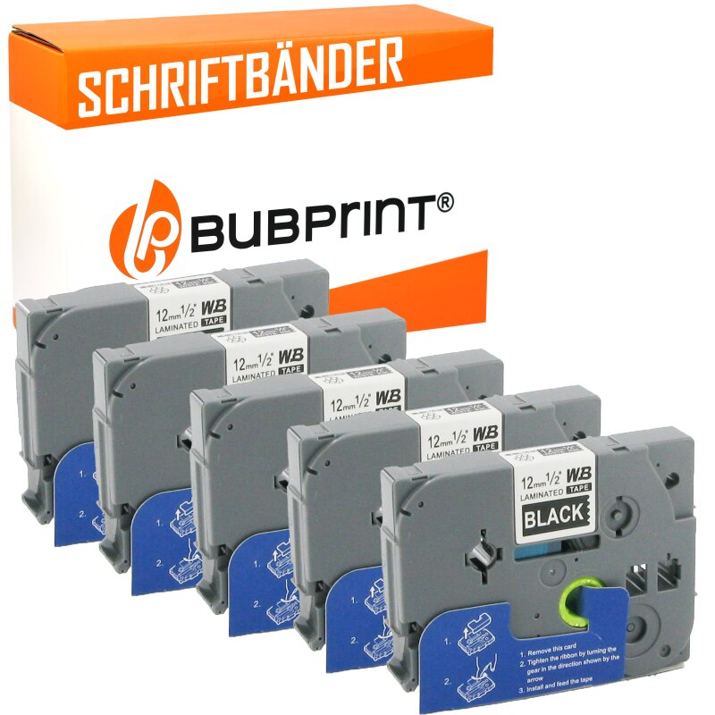 Bubprint 5x Schriftband kompatibel für Brother TZe-335 TZe335 white/bk 12mm SET