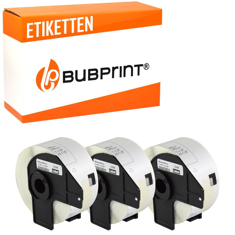 Bubprint 3x Rollen Etiketten kompatibel für Brother DK-11208 #1208 38x90mm
