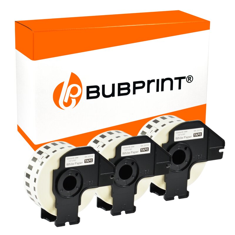 Bubprint 3x Rollen Etiketten kompatibel für Brother DK-22214 #2214 12mmx30,48m